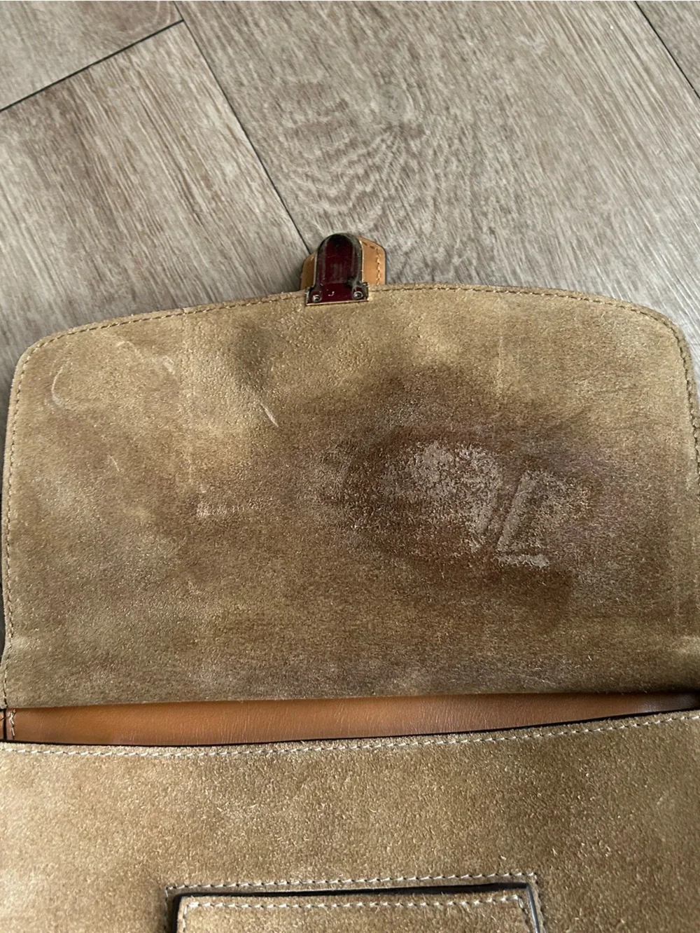 Classic Brown Suede Crossbody Bag with Tan Trim